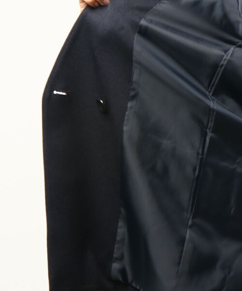 WHITE JOOLA（ホワイトジョーラ）の「【　抗ウィルス　フェイシーAg+　加工生地使用　/　銀の効果で素早く菌の増殖を抑制　】　機能フランネル・カラーレスダブルジャケット（総裏地）（ノーカラージャケット・レディース・ベージュ/ネイビー/ライトグリーン/ライトブラウン・11号/9号/7号）」の5枚目の写真