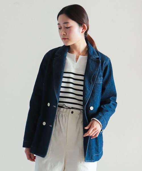 セール Minuit ブランブルーミニュイ のテーラードジャケット 60 ｓデニム ジャケット アウター 60 ｓデニム ダブルジャケット テーラード ジャケット Minuit ブランブルーミニュイ のファッション ダブルジャケット 04 1 02 003 2 1 をセール価格で購入でき