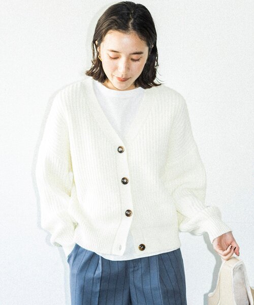 THE SHOP TK (ザ ショップ ティーケー )の「◆畦編みVネックカーディガン(カーディガン/ボレロ・レディース・マスタード/ブラック/アイボリー・12/13)」の2枚目の写真