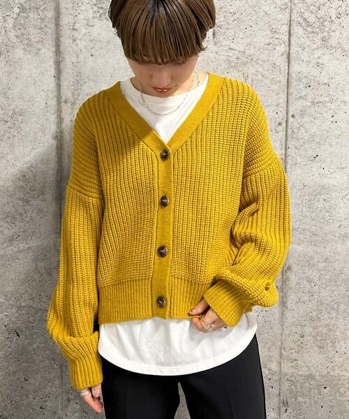 THE SHOP TK (ザ ショップ ティーケー )の「◆畦編みVネックカーディガン(カーディガン/ボレロ・レディース・マスタード/ブラック/アイボリー・12/13)」の15枚目の写真