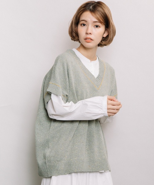 refinedworks（リファインドワークス）の「カラーネップニットベスト（ベスト・レディース・ベージュ/ミント/グレー・FREE）」の3枚目の写真