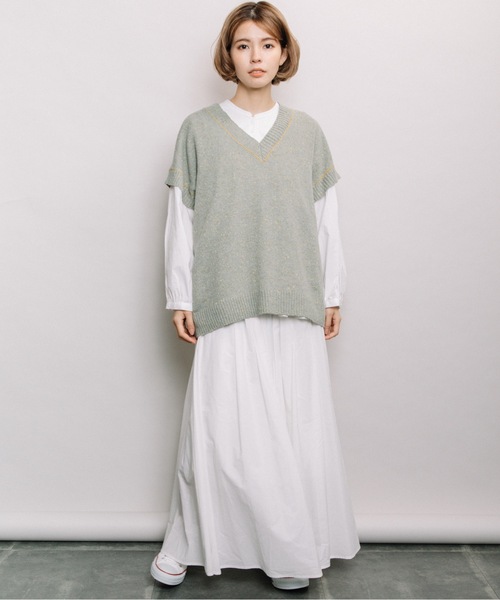 refinedworks（リファインドワークス）の「カラーネップニットベスト（ベスト・レディース・ベージュ/ミント/グレー・FREE）」の12枚目の写真