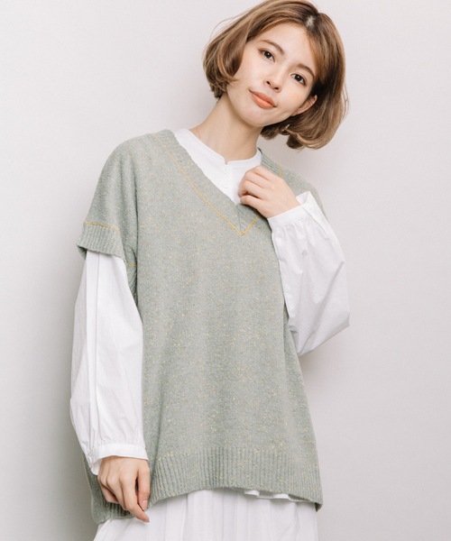 refinedworks（リファインドワークス）の「カラーネップニットベスト（ベスト・レディース・ベージュ/ミント/グレー・FREE）」の4枚目の写真