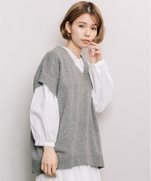 refinedworks（リファインドワークス）の「カラーネップニットベスト（ベスト・レディース・ベージュ/ミント/グレー・FREE）」の5枚目の写真