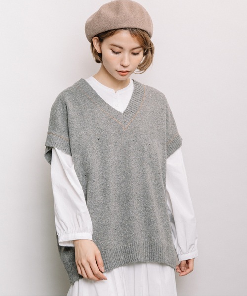refinedworks（リファインドワークス）の「カラーネップニットベスト（ベスト・レディース・ベージュ/ミント/グレー・FREE）」の11枚目の写真