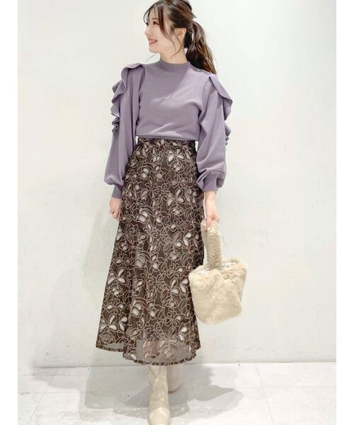 MERCURYDUO（マーキュリーデュオ）の「カットワーク刺繍フレアロングスカート（スカート・レディース・ライトグレー/ブラウン・SMALL/MEDIUM）」の16枚目の写真