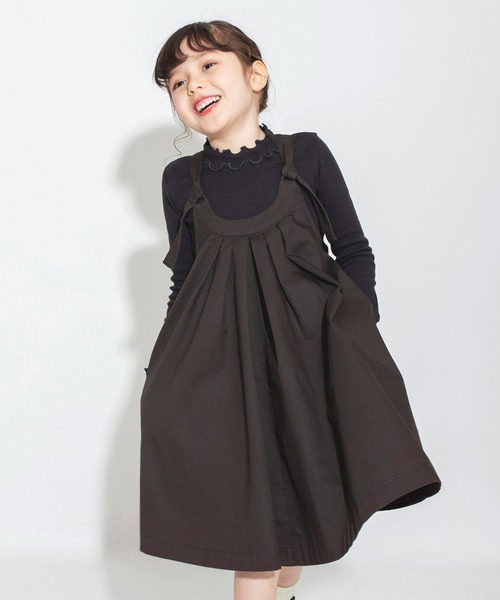BRANSHES（ブランシェス）の「胸元タックジャンパースカート（ジャンパースカート・キッズ・ベージュ/チャコールグレー・110/140/90/150/130/120/100）」の4枚目の写真