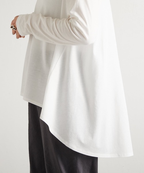 BEARDSLEY（ビアズリー）の「後ろフレアロングTシャツ（Tシャツ/カットソー・レディース・ホワイト/イエロー・FREE）」の6枚目の写真