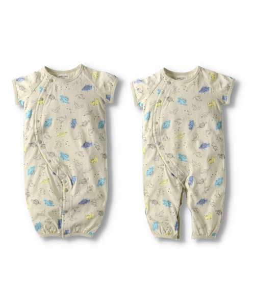 BRANSHES（ブランシェス）の「恐竜柄肌着付き半袖2WAYオール（ロンパース・キッズ・ベージュ/ライトグリーン・フリー）」の2枚目の写真