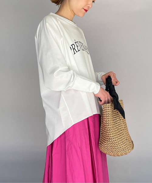 PICCIN（ピッチン）の「【日本製】オーガニックコットンプリント長袖Tシャツ（Tシャツ/カットソー・レディース・ブラック/オフホワイト/カーキ・M）」の5枚目の写真