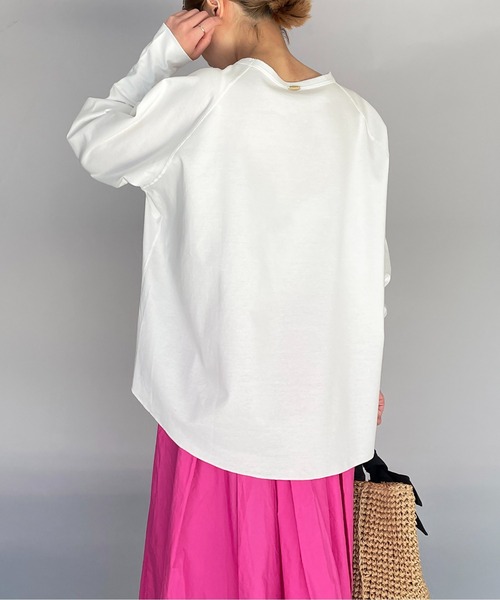 PICCIN（ピッチン）の「【日本製】オーガニックコットンプリント長袖Tシャツ（Tシャツ/カットソー・レディース・ブラック/オフホワイト/カーキ・M）」の6枚目の写真