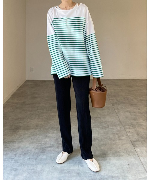 ディーゼル プリーツロングパンツ P-FERNY-DEN-A（WOMEN）: トロンプルイユプリントパンツ