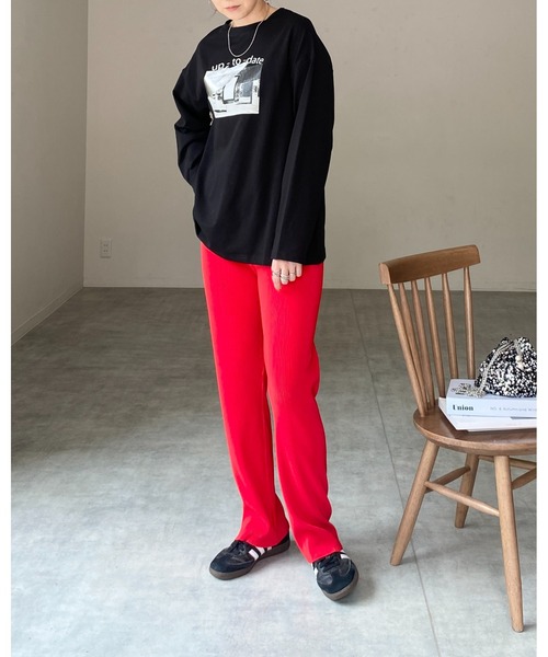 ディーゼル プリーツロングパンツ P-FERNY-DEN-A（WOMEN）: トロンプルイユプリントパンツ