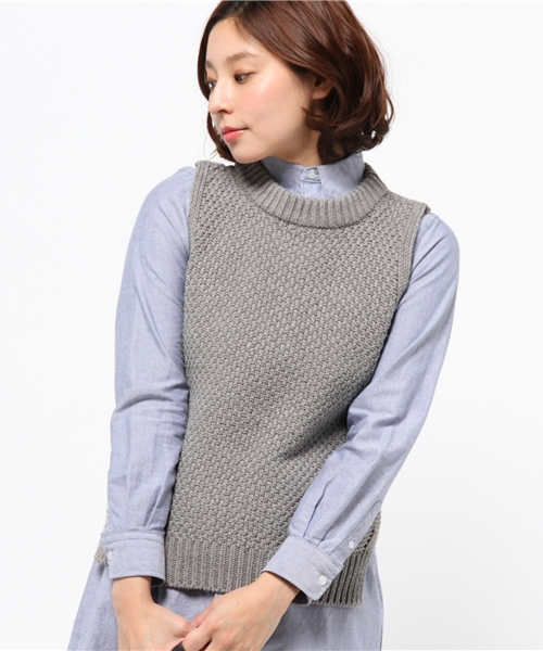 CIAOPANIC（チャオパニック）の「【Ciaopanic】綿混ボトルニットベスト（ベスト・レディース・グレー/ネイビー/ホワイト・FREE）」の2枚目の写真