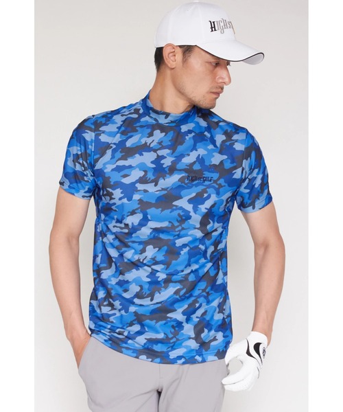 HIGH STREET(ハイストリート)の「HIGH ST. GOLF∴カモ柄ハニカム鹿の子モックネックシャツ <AdE>(Tシャツ/カットソー・メンズ・ブラック/ブルー/グレー・LL/M/S/L)」の3枚目の写真