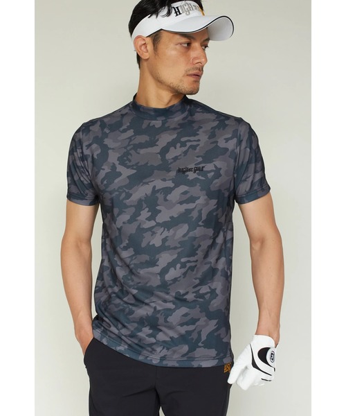 HIGH STREET(ハイストリート)の「HIGH ST. GOLF∴カモ柄ハニカム鹿の子モックネックシャツ <AdE>(Tシャツ/カットソー・メンズ・ブラック/ブルー/グレー・LL/M/S/L)」の1枚目の写真