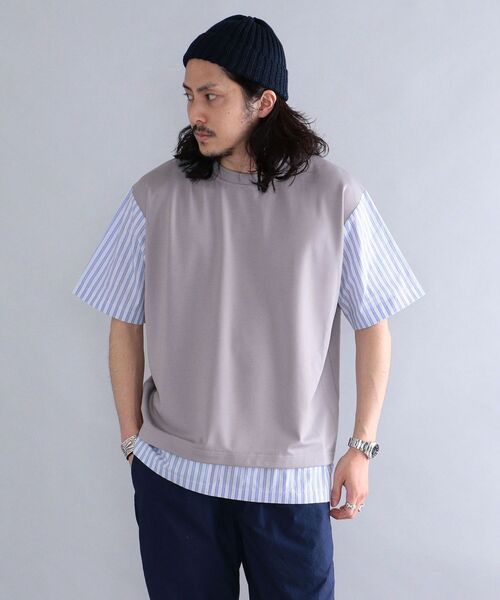 SHIPS(シップス)の「*SHIPS: ポンチ ストライプ スイッチング Tシャツ(Tシャツ/カットソー・メンズ・ホワイト/ブラック/グレー/ブルー・SMALL/MEDIUM/LARGE/X-LARGE)」の4枚目の写真