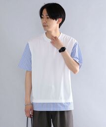 *SHIPS: ポンチ ストライプ スイッチング Tシャツ