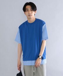 *SHIPS: ポンチ ストライプ スイッチング Tシャツ
