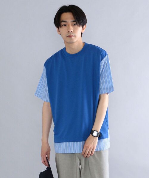 SHIPS(シップス)の「*SHIPS: ポンチ ストライプ スイッチング Tシャツ(Tシャツ/カットソー・メンズ・ホワイト/ブラック/グレー/ブルー・SMALL/MEDIUM/LARGE/X-LARGE)」の1枚目の写真