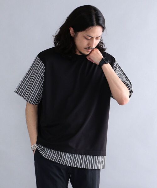 SHIPS(シップス)の「*SHIPS: ポンチ ストライプ スイッチング Tシャツ(Tシャツ/カットソー・メンズ・ホワイト/ブラック/グレー/ブルー・SMALL/MEDIUM/LARGE/X-LARGE)」の3枚目の写真