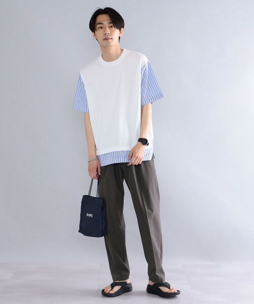 SHIPS(シップス)の「*SHIPS: ポンチ ストライプ スイッチング Tシャツ(Tシャツ/カットソー・メンズ・ホワイト/ブラック/グレー/ブルー・SMALL/MEDIUM/LARGE/X-LARGE)」の5枚目の写真