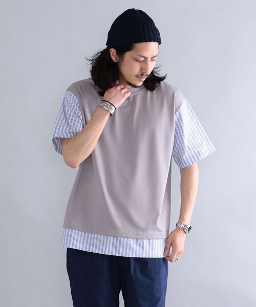 SHIPS(シップス)の「*SHIPS: ポンチ ストライプ スイッチング Tシャツ(Tシャツ/カットソー・メンズ・ホワイト/ブラック/グレー/ブルー・SMALL/MEDIUM/LARGE/X-LARGE)」の12枚目の写真
