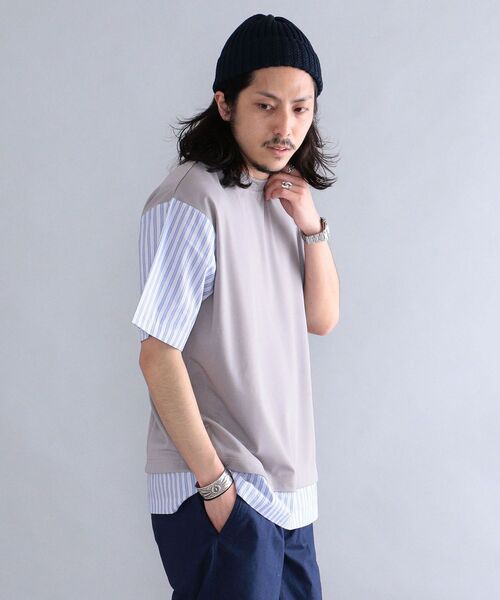 SHIPS(シップス)の「*SHIPS: ポンチ ストライプ スイッチング Tシャツ(Tシャツ/カットソー・メンズ・ホワイト/ブラック/グレー/ブルー・SMALL/MEDIUM/LARGE/X-LARGE)」の15枚目の写真
