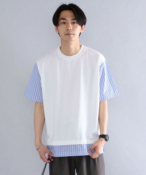 SHIPS(シップス)の「*SHIPS: ポンチ ストライプ スイッチング Tシャツ(Tシャツ/カットソー・メンズ・ホワイト/ブラック/グレー/ブルー・SMALL/MEDIUM/LARGE/X-LARGE)」の21枚目の写真