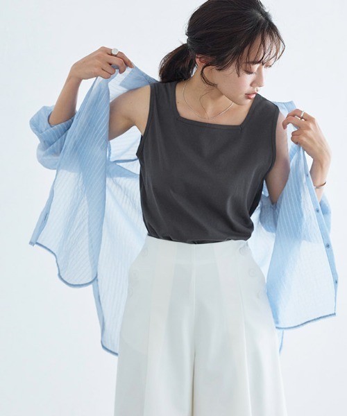 Pierrot（ピエロ）の「汗ジミ防止2wayタンクトップ（タンクトップ・レディース・モカ/グリーン系その他/オレンジ/チャコール/グレイッシュベージュ・L/M）」の2枚目の写真