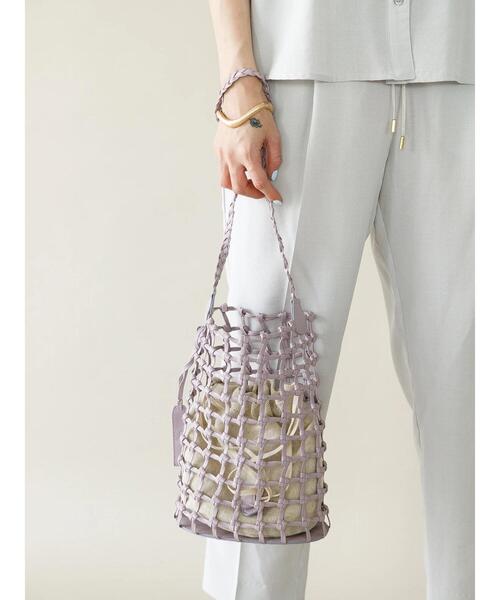 koe（コエ）の「巾着付きメッシュ編みワンショルダー＊（ショルダーバッグ・レディース・ブラック/イエロー/ラベンダー/アイボリー・FREE）」の11枚目の写真