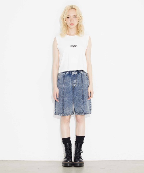 X-girl（エックスガール）の「WAFFLE TANK TOP/ロゴ刺繍/ワッフル タンクトップ（タンクトップ・レディース・ブラック/ホワイト/ライトブルー・M/S）」の10枚目の写真