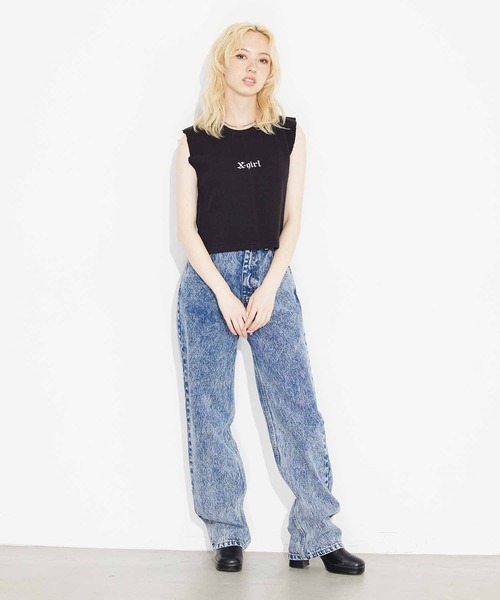 X-girl（エックスガール）の「WAFFLE TANK TOP/ロゴ刺繍/ワッフル タンクトップ（タンクトップ・レディース・ブラック/ホワイト/ライトブルー・M/S）」の13枚目の写真