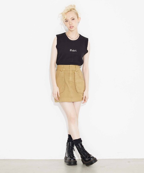 X-girl（エックスガール）の「WAFFLE TANK TOP/ロゴ刺繍/ワッフル タンクトップ（タンクトップ・レディース・ブラック/ホワイト/ライトブルー・M/S）」の14枚目の写真