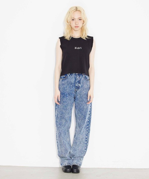 X-girl（エックスガール）の「WAFFLE TANK TOP/ロゴ刺繍/ワッフル タンクトップ（タンクトップ・レディース・ブラック/ホワイト/ライトブルー・M/S）」の19枚目の写真