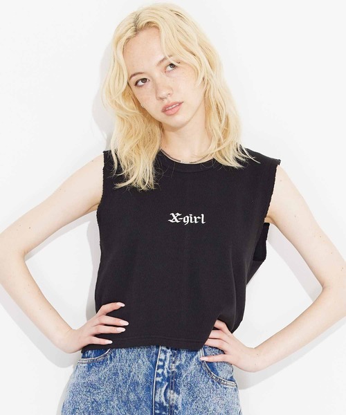 X-girl（エックスガール）の「WAFFLE TANK TOP/ロゴ刺繍/ワッフル タンクトップ（タンクトップ・レディース・ブラック/ホワイト/ライトブルー・M/S）」の9枚目の写真