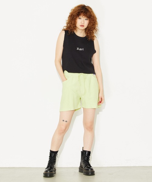 X-girl（エックスガール）の「WAFFLE TANK TOP/ロゴ刺繍/ワッフル タンクトップ（タンクトップ・レディース・ブラック/ホワイト/ライトブルー・M/S）」の8枚目の写真