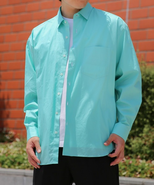 BRICK & SONS（ブリックアンドサンズ）の「リラックスバックプリーツシャツ＜ターコイズ＞（シャツ/ブラウス・メンズ・ライム・LL/S/M/L）」の3枚目の写真