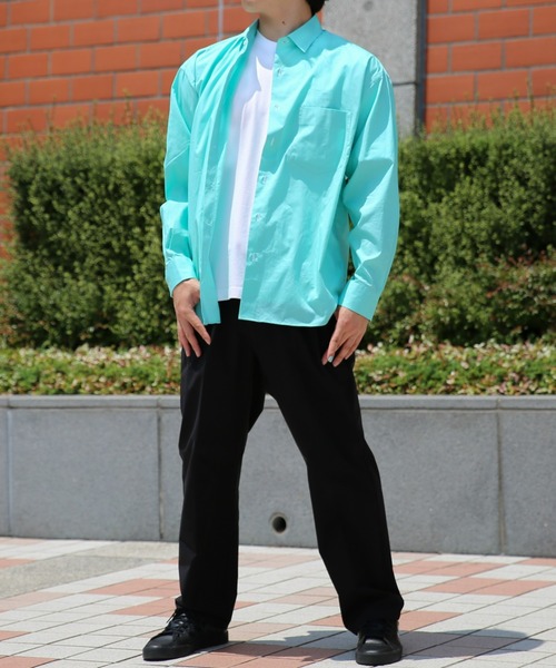 BRICK & SONS（ブリックアンドサンズ）の「リラックスバックプリーツシャツ＜ターコイズ＞（シャツ/ブラウス・メンズ・ライム・LL/S/M/L）」の5枚目の写真