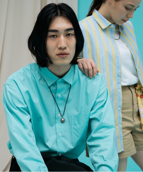 BRICK & SONS（ブリックアンドサンズ）の「リラックスバックプリーツシャツ＜ターコイズ＞（シャツ/ブラウス・メンズ・ライム・LL/S/M/L）」の2枚目の写真