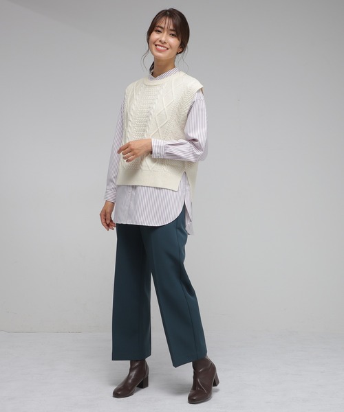 Honeys（ハニーズ）の「ケーブル編ニットベスト（ベスト・レディース・ベージュ/ブラウン/アイボリー/ブルー系その他/ダークオレンジ・LL/M/L）」の10枚目の写真