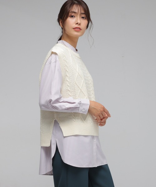 Honeys（ハニーズ）の「ケーブル編ニットベスト（ベスト・レディース・ベージュ/ブラウン/アイボリー/ブルー系その他/ダークオレンジ・LL/M/L）」の11枚目の写真