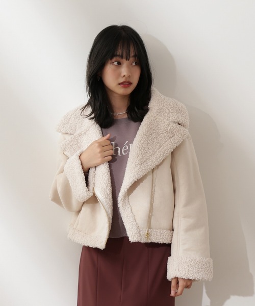 PROPORTION BODY DRESSING（プロポーションボディドレッシング）の「＜Ｅ＞フェイクムートンボアブルゾン / 1212257001（ムートンコート・レディース・ライトグリーン/オフホワイト・MEDIUM/SMALL）」の7枚目の写真