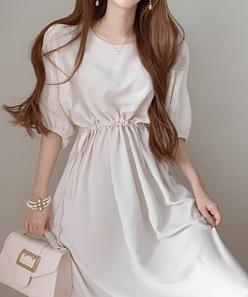 Girly Doll(ガーリードール)の「ラウンドネックパフスリーブサイドリボンワンピース(ワンピース・レディース・ベージュ/ホワイト・F)」の14枚目の写真