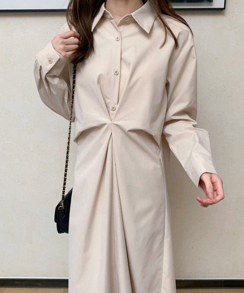 ABITOKYO(アビトーキョー)の「フロントねじりデザインシャツワンピース(ワンピース・レディース・ベージュ/ブラウン/ブラック・FREE)」の3枚目の写真