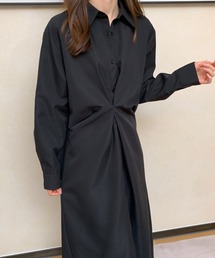 フロントねじりデザインシャツワンピース