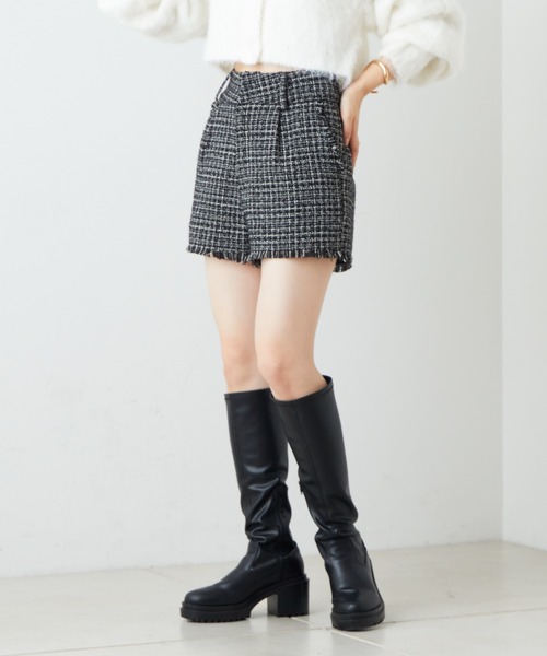Chico（チコ）の「【新色追加/SETUP対応】ハイウエストツイードショートパンツ（その他パンツ・レディース・ベージュ/ブラック/グレー/その他/ベージュ系その他/ブルー・FREE）」の8枚目の写真