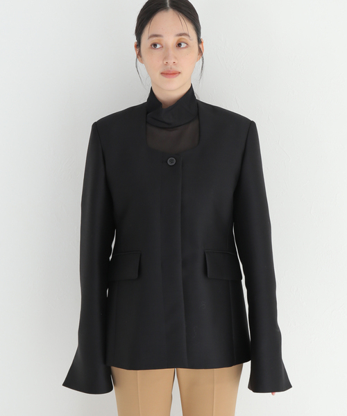 セール】シルクウールノーカラージャケット（ノーカラー