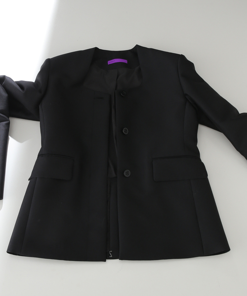 セール】シルクウールノーカラージャケット（ノーカラー
