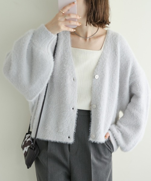 DISCOAT（ディスコート）の「【WEB限定】シャギーヤーンショート丈カーデ（カーディガン/ボレロ・レディース・アイボリー/ブラック/ライトグレー/グリーン/オレンジ・FREE）」の3枚目の写真